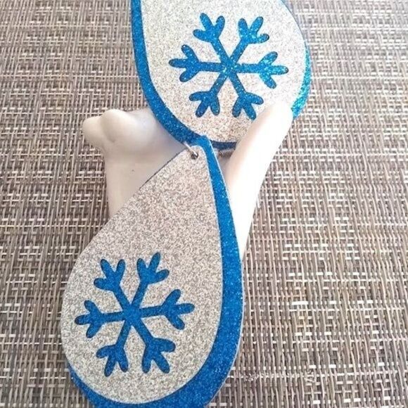 Sparkle 2 Layer Snowflake Teardrop Earrings - Picture 7 of 7